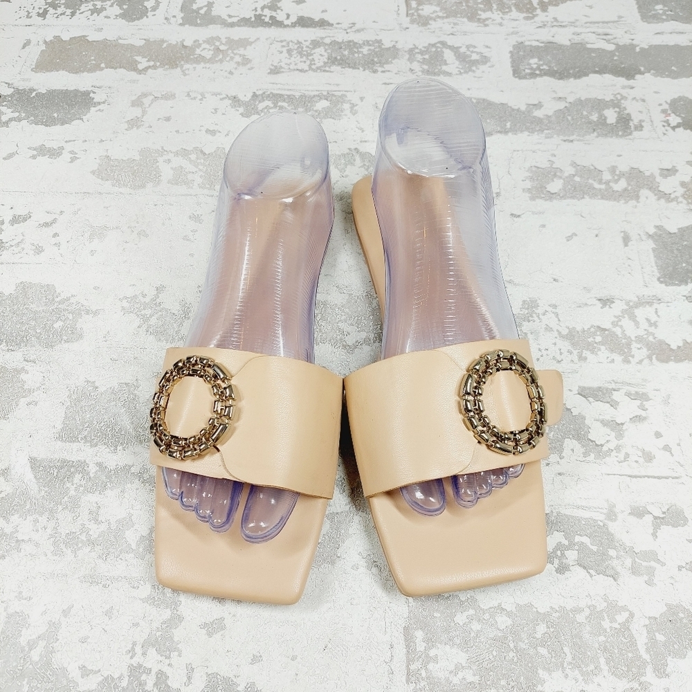 New Open Edit Lely Beige Square Toe Slide Sandals i884